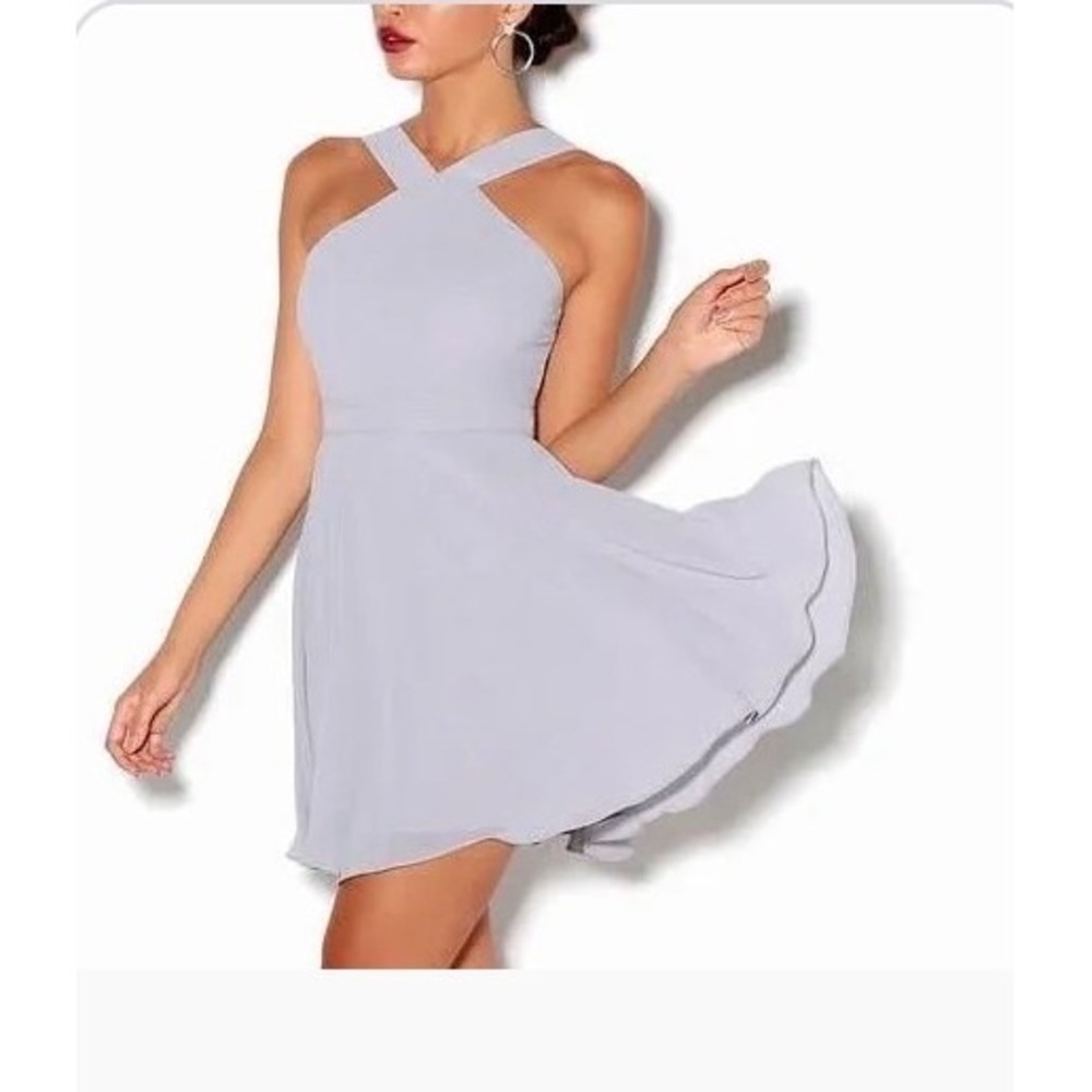 NWOT Lulus Forevermore Gray Skater Mini Dress  Small Halter Neck Fit Flare Party
